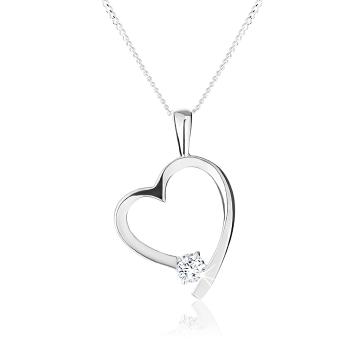 Náhrdelník zo striebra 925, kontúra asymetrického srdca, okrúhly číry zirkón