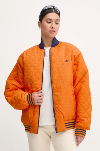 Oboustranná bomber bunda adidas Originals 70s Reversible Oversized Bomber Jacket dámská, oranžová barva, zimní, oversize, JN7657