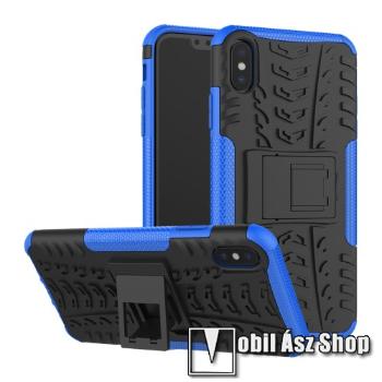 OTT! VROOM műanyag védő tok / hátlap - KÉK - AUTÓGUMI MINTÁS - szilikon betétes, asztali tartó funkciós, ERŐS VÉDELEM! - APPLE iPhone XS Max