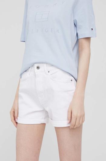 Džínové šortky Pepe Jeans Mary Short dámské, bílá barva, hladké, high waist