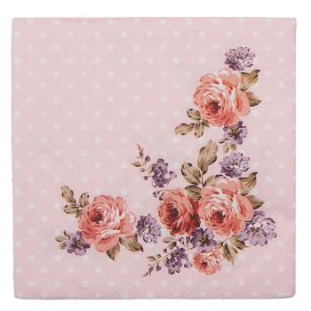 Růžové papírové ubrousky s růžemi Dotty Rose I - 33*33 cm (20ks) DTR73-1