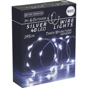 Světelný drát s časovačem Silver lights 40 LED, studená bílá, 195 cm