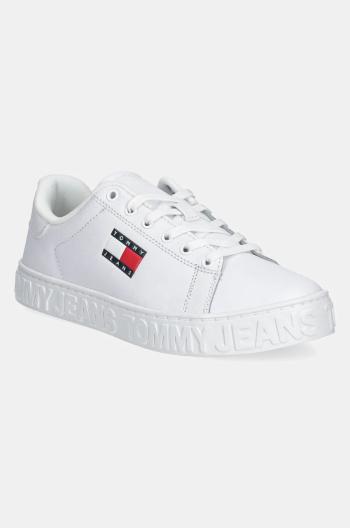 Kožené sneakers boty Tommy Jeans TJW LOGO SNEAKER ESS bílá barva, EN0EN02703