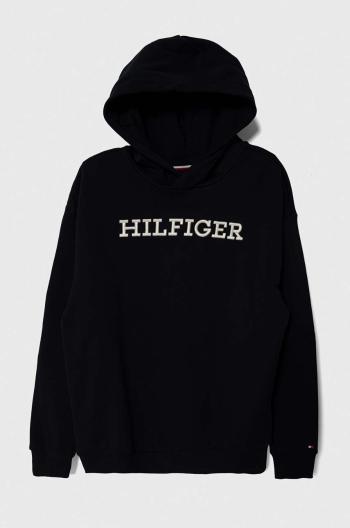 Dětská bavlněná mikina Tommy Hilfiger tmavomodrá barva, s kapucí, s aplikací