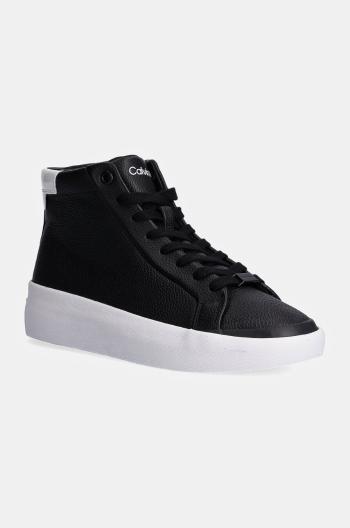 Kožené sneakers boty Calvin Klein VULC HIGH TOP LTH černá barva, HW0HW02213