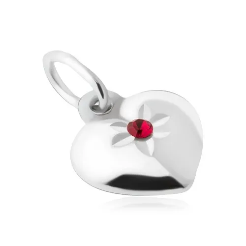 Přívěsek - souměrná vypouklá srdce, červený kamínek, stříbro 925