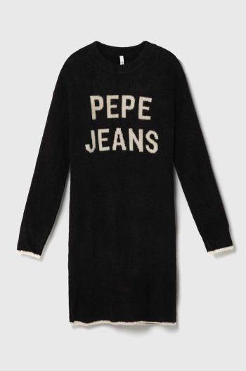 Dětské šaty s příměsí vlny Pepe Jeans černá barva, mini, oversize