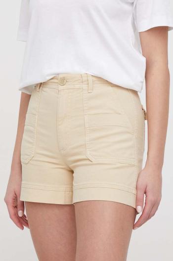 Kraťasy Pepe Jeans VALENTINA dámské, béžová barva, hladké, high waist, PL801096