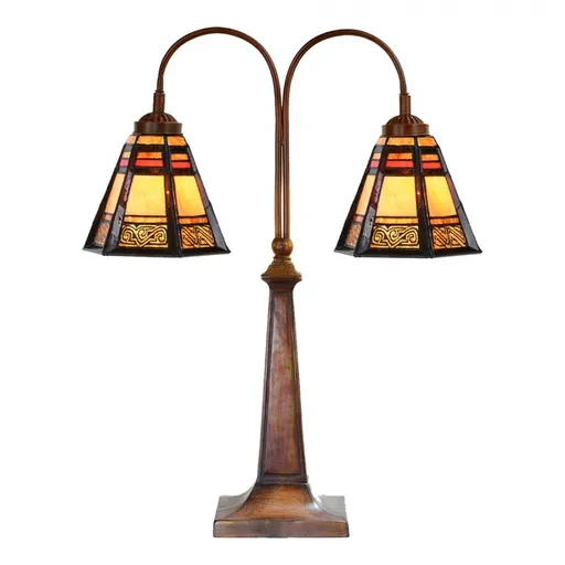 Béžovo-hnědá stolní lampa tiffany Bernadette - 48*19*64 cm E27/ 2*60W Clayre & Eef
