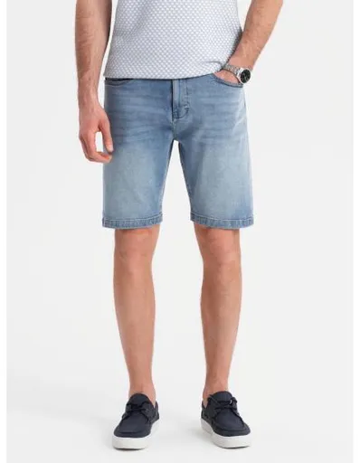 Pánské džínové kraťasy s klasickým střihem - světle modré V2 OM-SRDS-0171