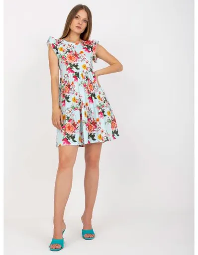 Dámské šaty s volánky na rukávech květované ANGELA světle modré