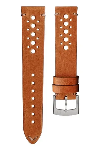 Kožený řemínek Biatec | Zlatohnědý Racing - 20 mm - Stříbrná