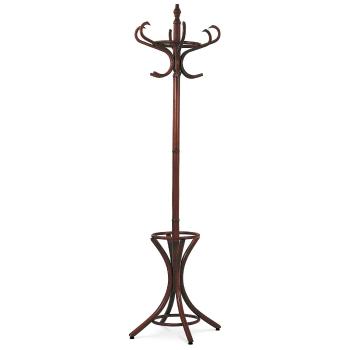 Cuier cu picior, din lemn, maro închis, 52 x 186 cm, maro
