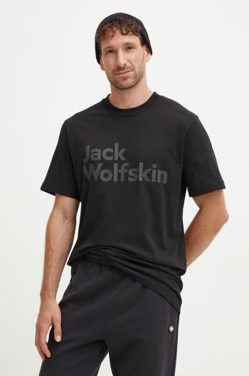 Bavlněné tričko Jack Wolfskin Brand černá barva, s potiskem, 1809591