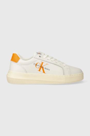 Kožené sneakers boty Calvin Klein Jeans YW0YW00823 CHUNKY CUPSOLE MONOLOGO W bílá barva, YW0YW00823