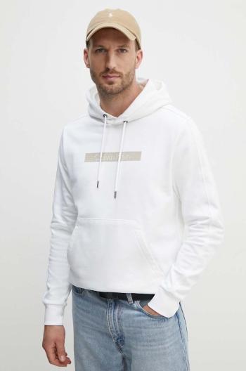 Bavlněná mikina Calvin Klein pánská, bílá barva, s kapucí, s aplikací, K10K113090