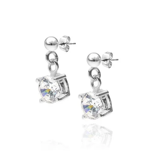 Stříbrné puzetové náušnice 925 - visací kulatý čirý kámen