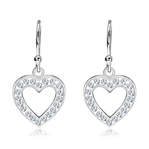 Visící náušnice ze stříbra 925 - prázdné srdce se zirkony po obvodu