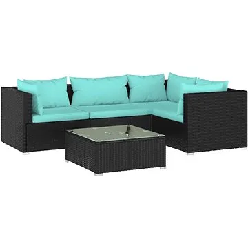 5dílná zahradní sedací souprava s poduškami polyratan černá, 3101681 (3101681)