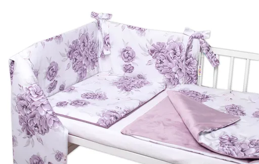 Baby Nellys 3-dílná sada Mantinel s povlečením, bavlna/velvet, Plameňák - švestkový