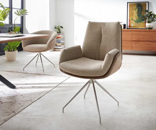 Jídelní židle Clea-Flex béžová křížová podnož zaoblená nerezový