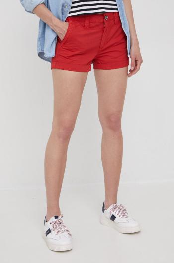 Bavlněné šortky Pepe Jeans Balboa Short dámské, červená barva, hladké, medium waist