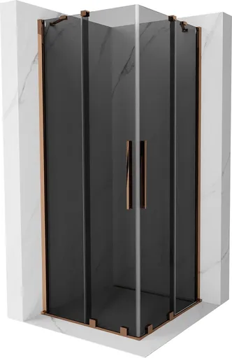 MEXEN/S Velar Duo sprchový kout, posuvné dveře 90 x 90, grafit, růžové zlato 871-090-090-42-60