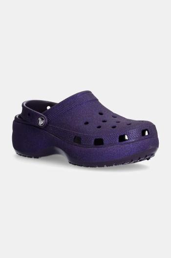 Pantofle Crocs Classic Platform Glitter Clog W dámské, fialová barva, na platformě, 207241