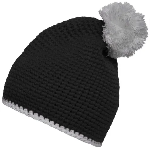 Myrtle Beach (Daiber) Pletená čepice s kontrastním pruhem a bambulí MB7964 - Černá / světle šedá | uni