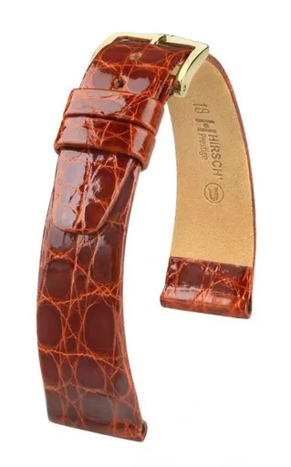Řemínek Hirsch Prestige Crocodile - zlatohnědý - 15 mm - M – Střední délka - 14 mm - Rose Gold