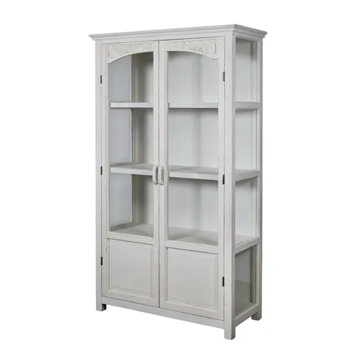 Krémová antik prosklená dřevěná skříň Adrienne - 97*41*170 cm Chic Antique