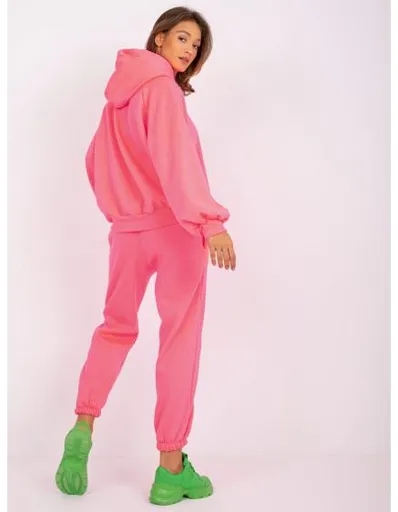 Fluo růžový dámský teplákový komplet s kapucí Liana