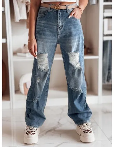 Dámské džíny se širokými nohavicemi a dírami DEMARIP modrá