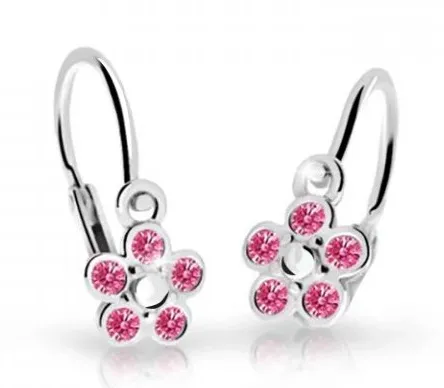 Cutie Jewellery Dětské kytičkové náušnice z bílého zlata C2744-10-X-2 fuchsiová