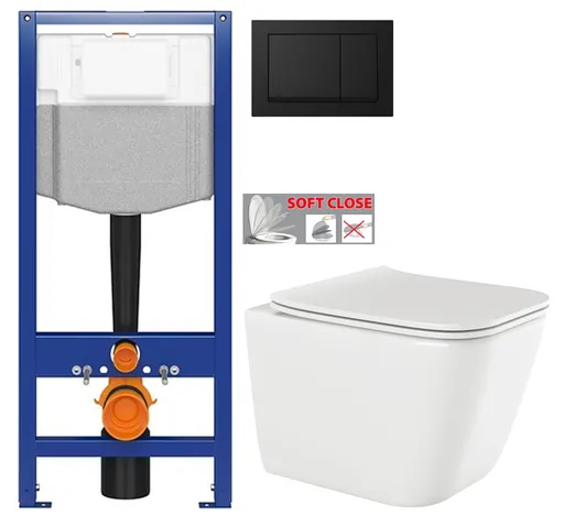 CERSANIT předstěnový instalační systém s černým tlačítkem K97-0574 + WC INVENA PAROS  + SEDÁTKO K97-526 0574 RO1