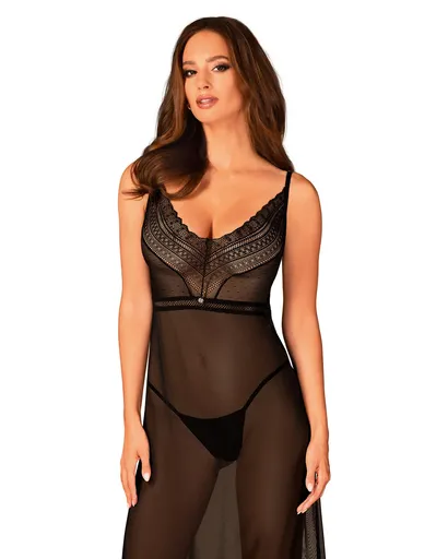 Elegantní košilka Estiqua long chemise - Obsessive XS/S Černá