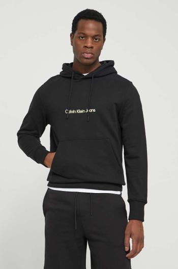 Bavlněná mikina Calvin Klein Jeans pánská, černá barva, s kapucí, s potiskem, J30J325353