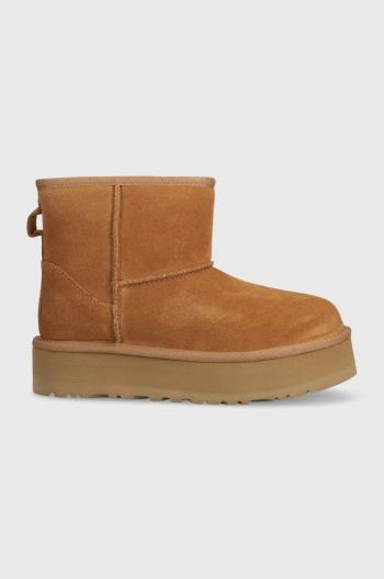 Dětské semišové sněhule UGG KIDS CLASSIC MINI PLATFORM béžová barva