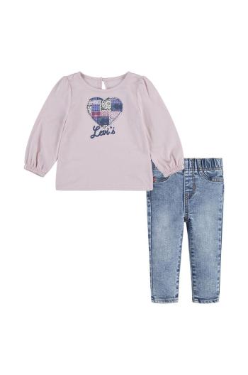 Kojenecká sada Levi's PUFF SLEEVE TEE & JEAN SET růžová barva, 1EL502