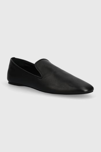 Kožené mokasíny Calvin Klein LOAFER LEATHER dámské, černá barva, na plochém podpatku, HW0HW02129