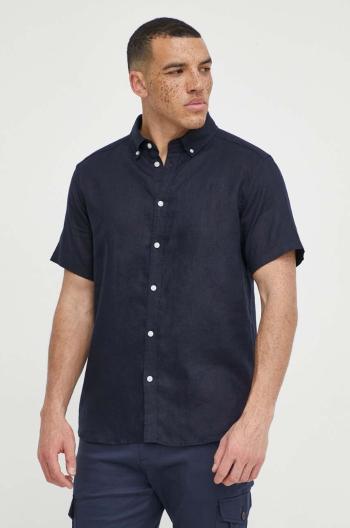 Lněná košile Les Deux tmavomodrá barva, regular, s límečkem button-down, LDM401053