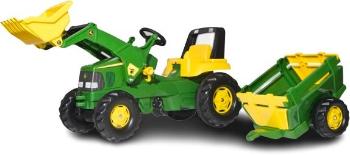 Pedálos traktor Rolly Junior John Deere homlokrakodóval és utánfutóval