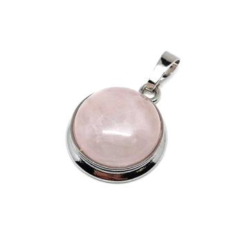 Kerek medál fém rózsakvarc 2cm