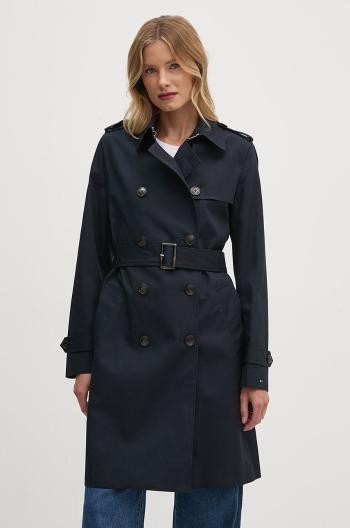 Trench kabát Tommy Hilfiger dámský, tmavomodrá barva, přechodný, dvouřadový, WW0WW42133