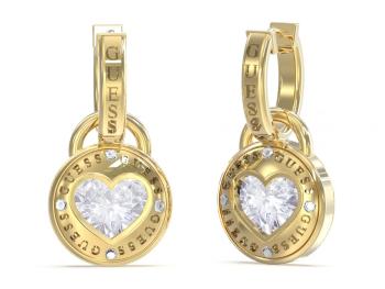 Guess Slušivé pozlacené visací náušnice 2v1 Rolling Hearts JUBE03351JWYGT/U