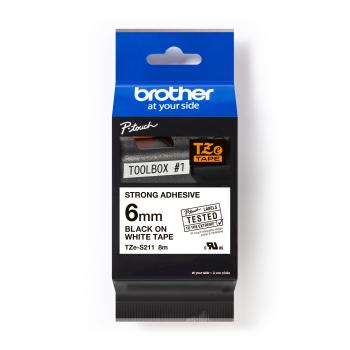 Brother TZ-S211 / TZe-S211 Pro Tape, 6mm x 8m, černý tisk/bílý podklad, originální páska