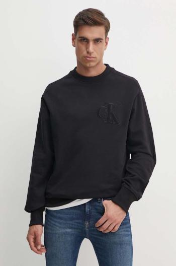 Bavlněná mikina Calvin Klein Jeans pánská, černá barva, s aplikací, J30J325634