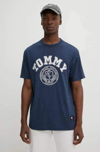 Bavlněné tričko Tommy Jeans tmavomodrá barva, s potiskem, DM0DM18542