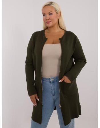 Dámský svetr se zapínáním plus size khaki 