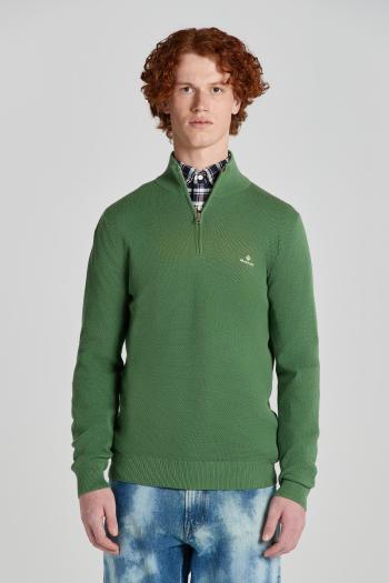 SVETR GANT COTTON PIQUE HALF ZIP LEAF GREEN